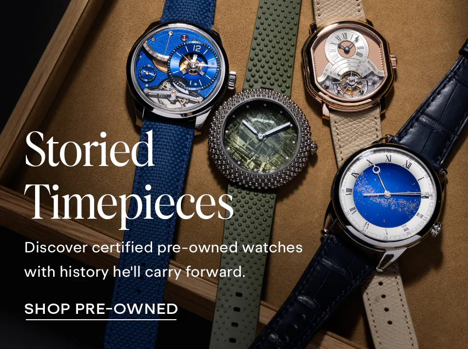 Pre-owned picks for Father's Day including TUDOR Black Bay, OMEGA Seamaster Diver, Hublot Big Bang Unico and Cartier Santos