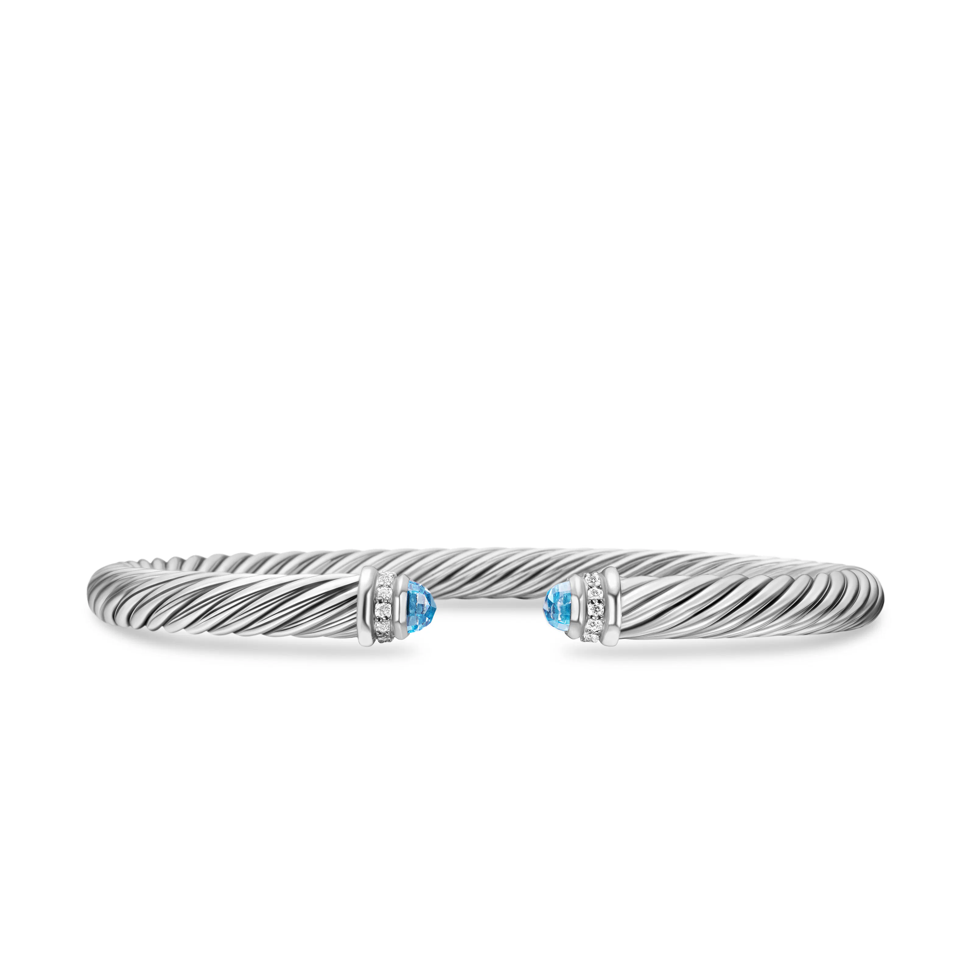 Vertical Classic Cable Bracelet in Sterling Silver with Blue Topaz and Diamonds, 5mm