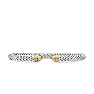 Vertical Classic Cable Bracelet in Sterling Silver with 18K Yellow Gold, Gold Domes and Diamonds, 5mm
