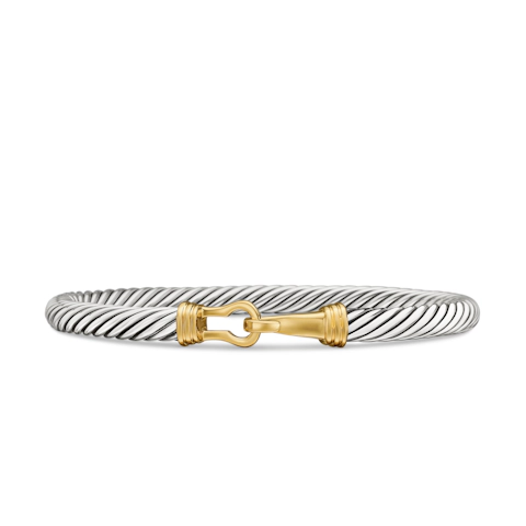 Vertical Buckle Classic Cable Bracelet in Sterling Silver with 14K Yellow Gold, 5mm