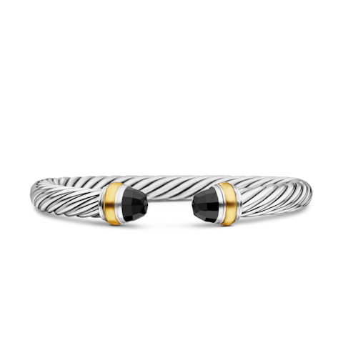 Vertical Classic Cable Bracelet in Sterling Silver with 14K Yellow Gold and Black Onyx, 7mm