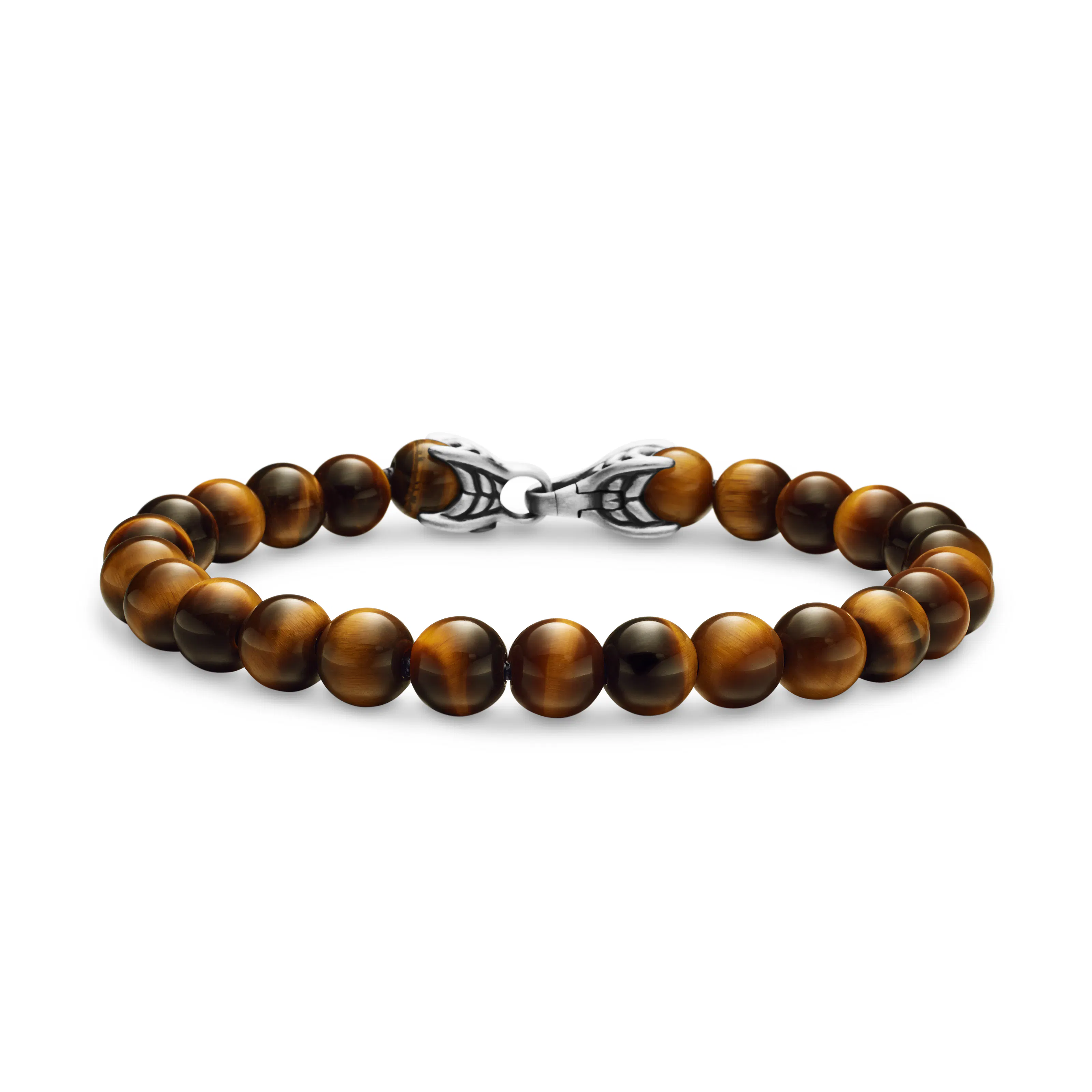 Vertical Spiritual Beads Bracelet in Sterling Silver with Tigers Eye, 8mm