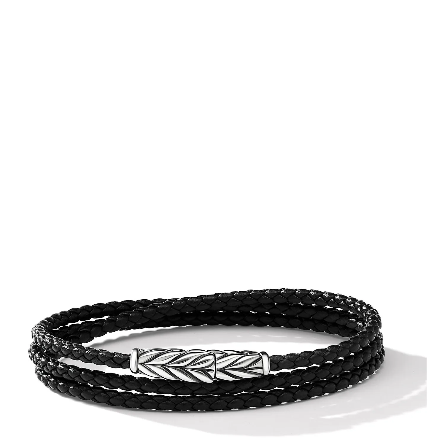Vertical Chevron Triple Wrap Bracelet in Black Leather and Sterling Silver, 3mm