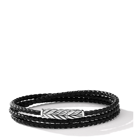 Vertical Chevron Triple Wrap Bracelet in Black Leather and Sterling Silver, 3mm