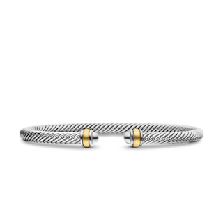 Vertical Classic Cable Bracelet in Sterling Silver with 18K Yellow Gold, 4mm