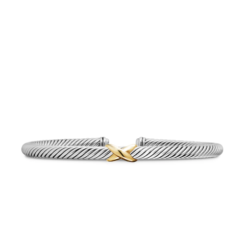 Vertical X Classic Cable Station Bracelet in Sterling Silver with 18K Yellow Gold, 4mm