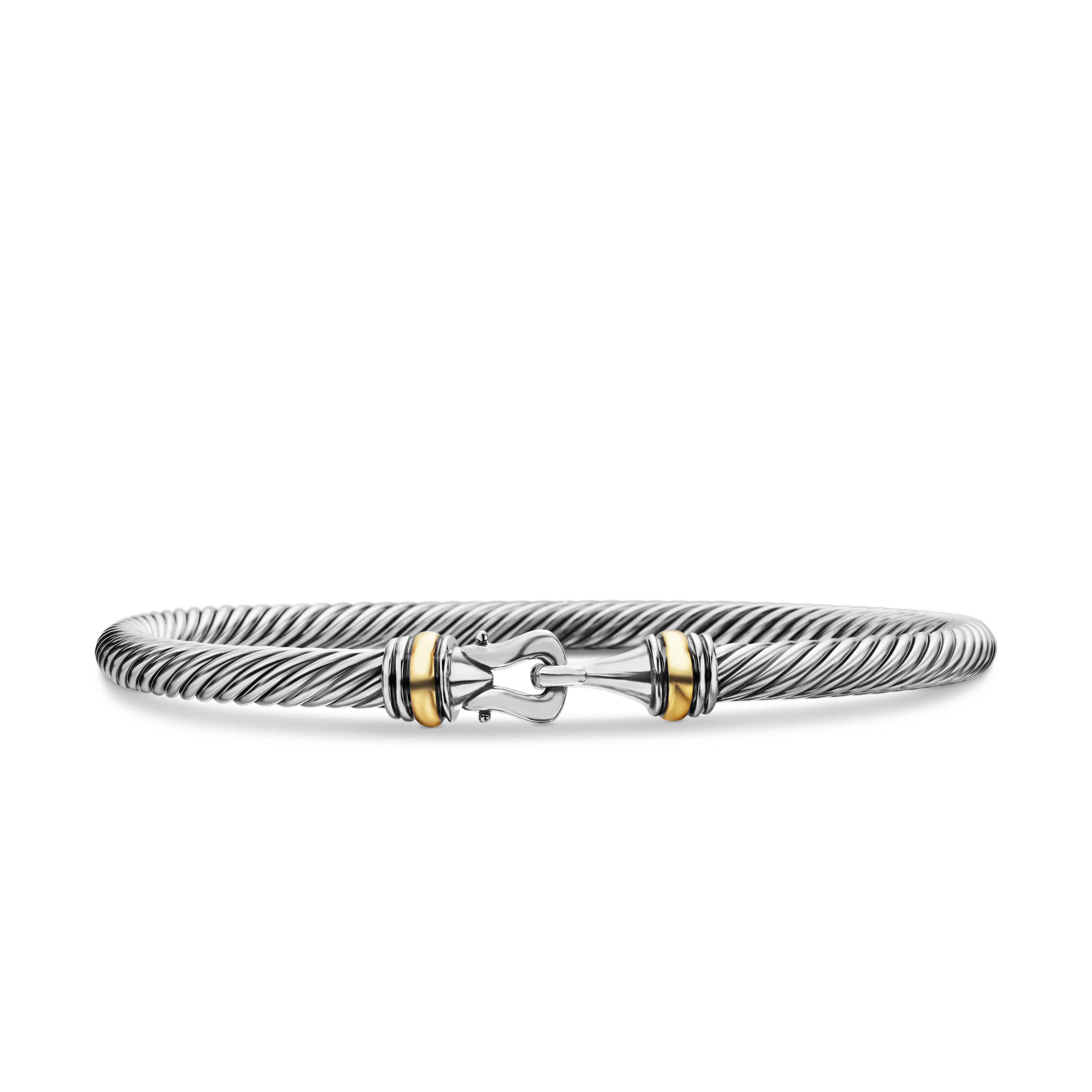 Vertical Buckle Classic Cable Bracelet in Sterling Silver with 18K Yellow Gold, 4mm