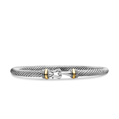 Vertical Buckle Classic Cable Bracelet in Sterling Silver with 18K Yellow Gold, 4mm