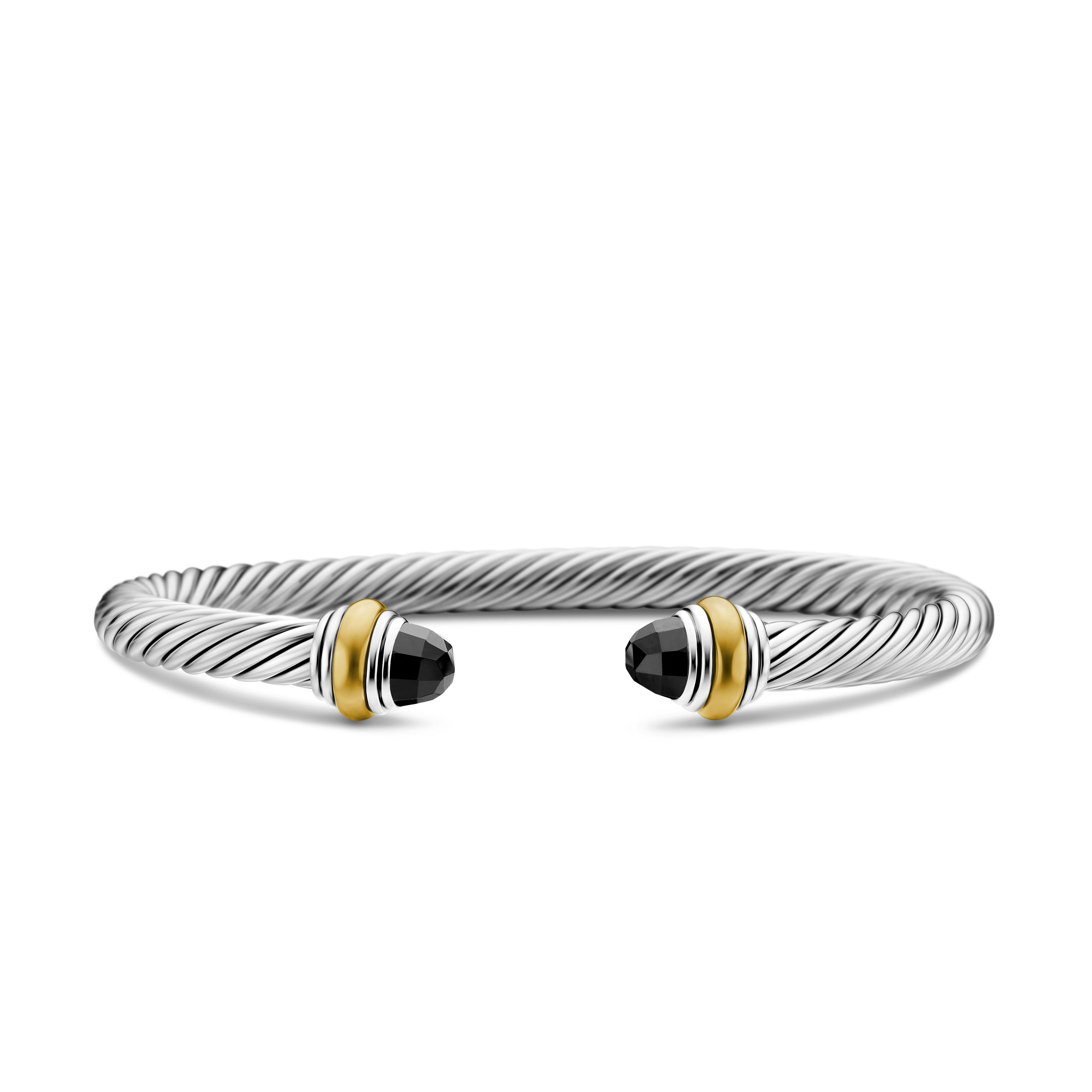 Vertical Classic Cable Bracelet in Sterling Silver with 14K Yellow Gold and Black Onyx, 5mm