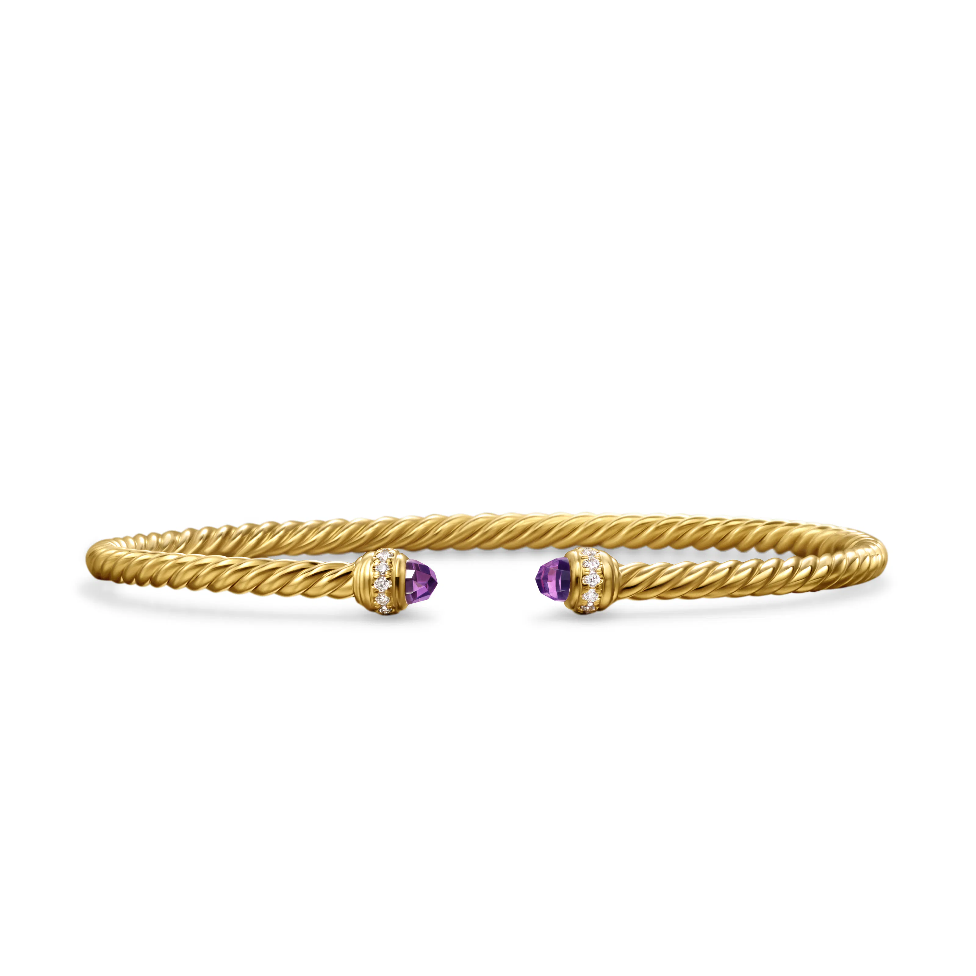 Vertical Classic Cablespira Bracelet in 18K Yellow Gold with Amethyst and Diamonds, 3mm