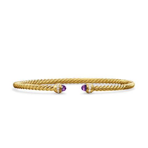 Vertical Classic Cablespira Bracelet in 18K Yellow Gold with Amethyst and Diamonds, 3mm