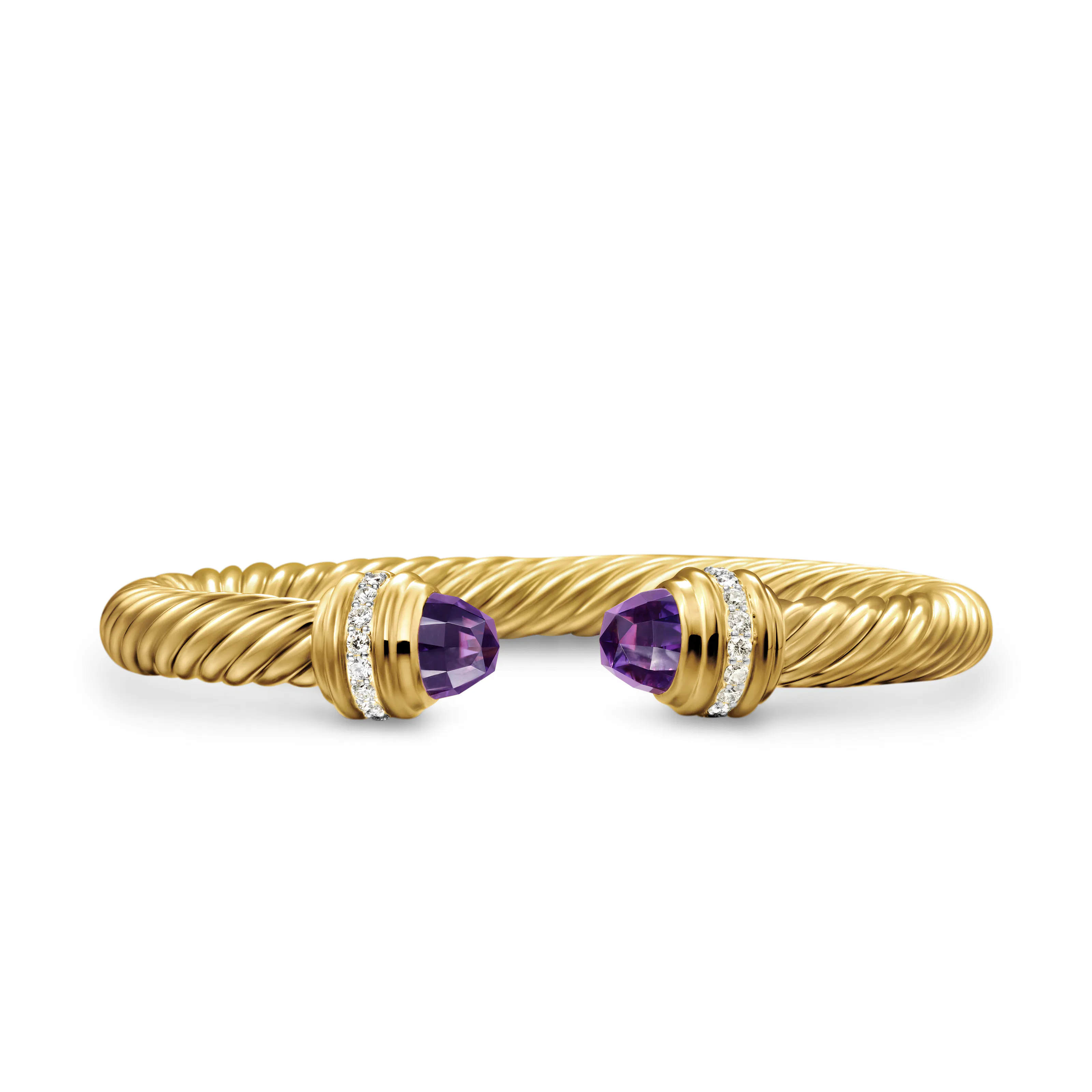 Vertical Classic Cablespira Bracelet in 18K Yellow Gold with Amethyst and Diamonds, 7mm