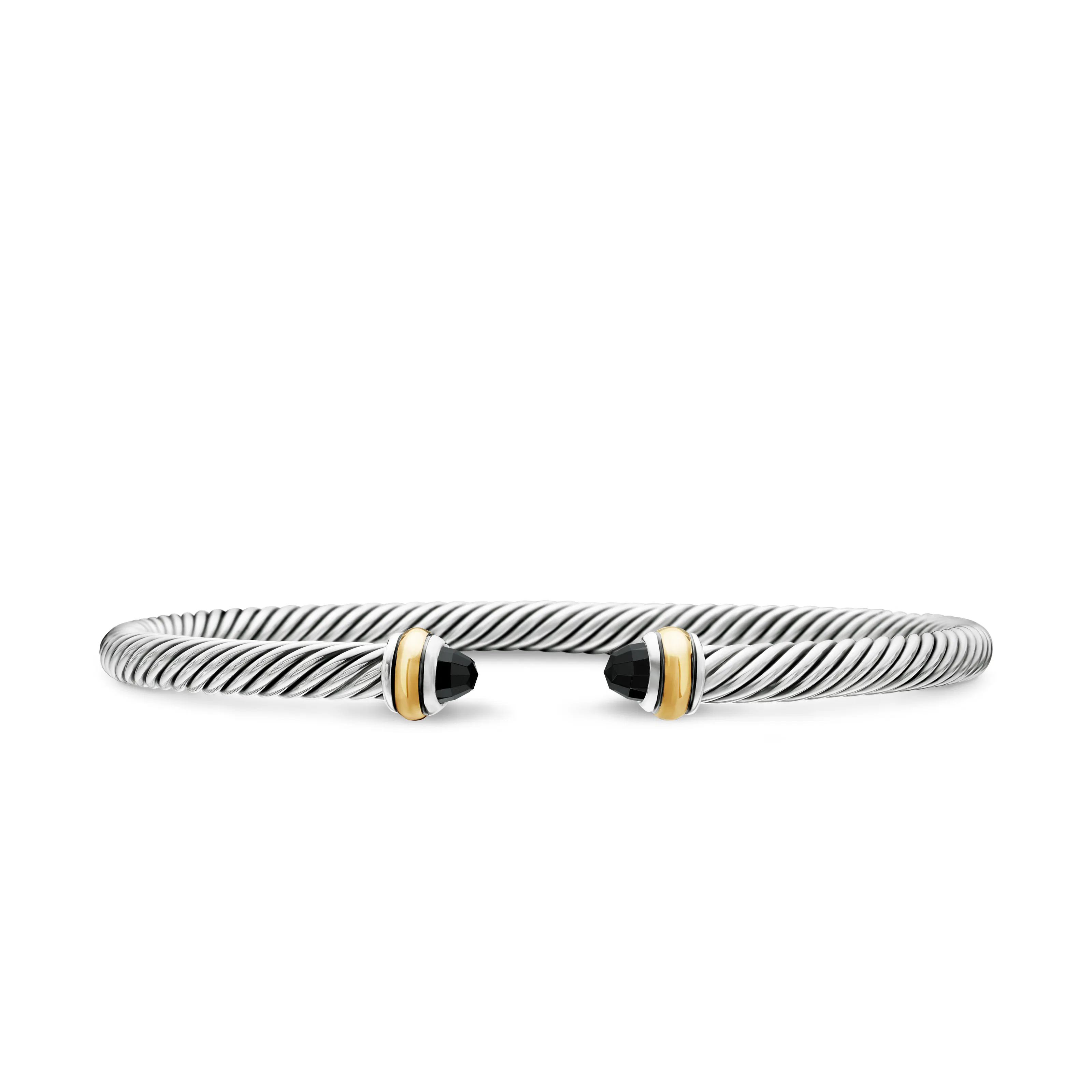 Vertical Classic Cable Bracelet in Sterling Silver with 18K Yellow Gold and Black Onyx, 4mm