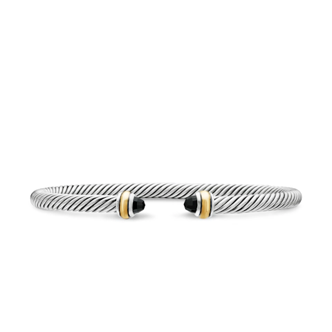 Vertical Classic Cable Bracelet in Sterling Silver with 18K Yellow Gold and Black Onyx, 4mm