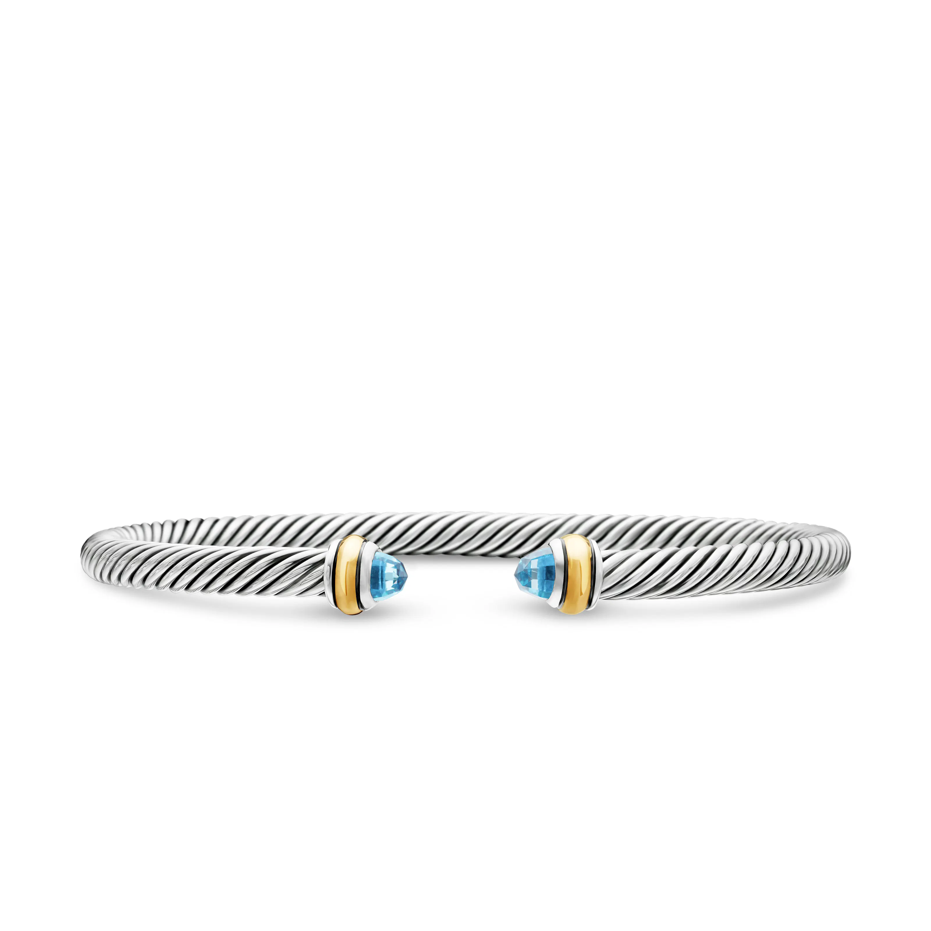 Vertical Classic Cable Bracelet in Sterling Silver with 18K Yellow Gold and Blue Topaz, 4mm