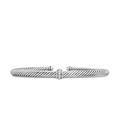 Vertical Classic Cable Station Bracelet in Sterling Silver with Diamonds, 4mm