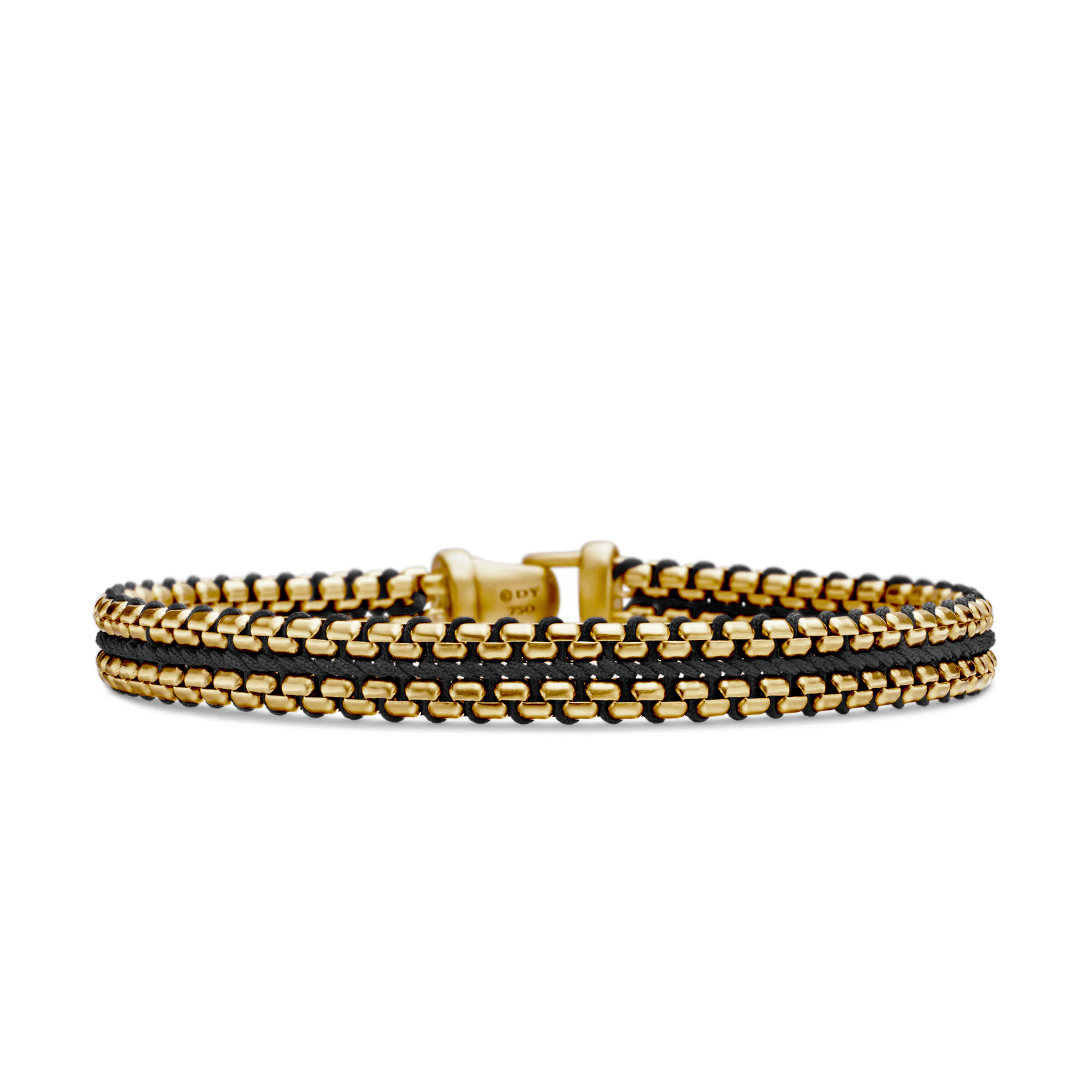 Vertical Woven Box Chain Bracelet with Black Nylon and 18K Yellow Gold, 10mm