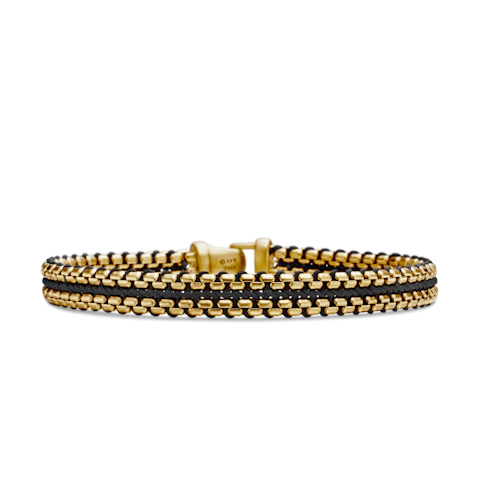 Vertical Woven Box Chain Bracelet with Black Nylon and 18K Yellow Gold, 10mm