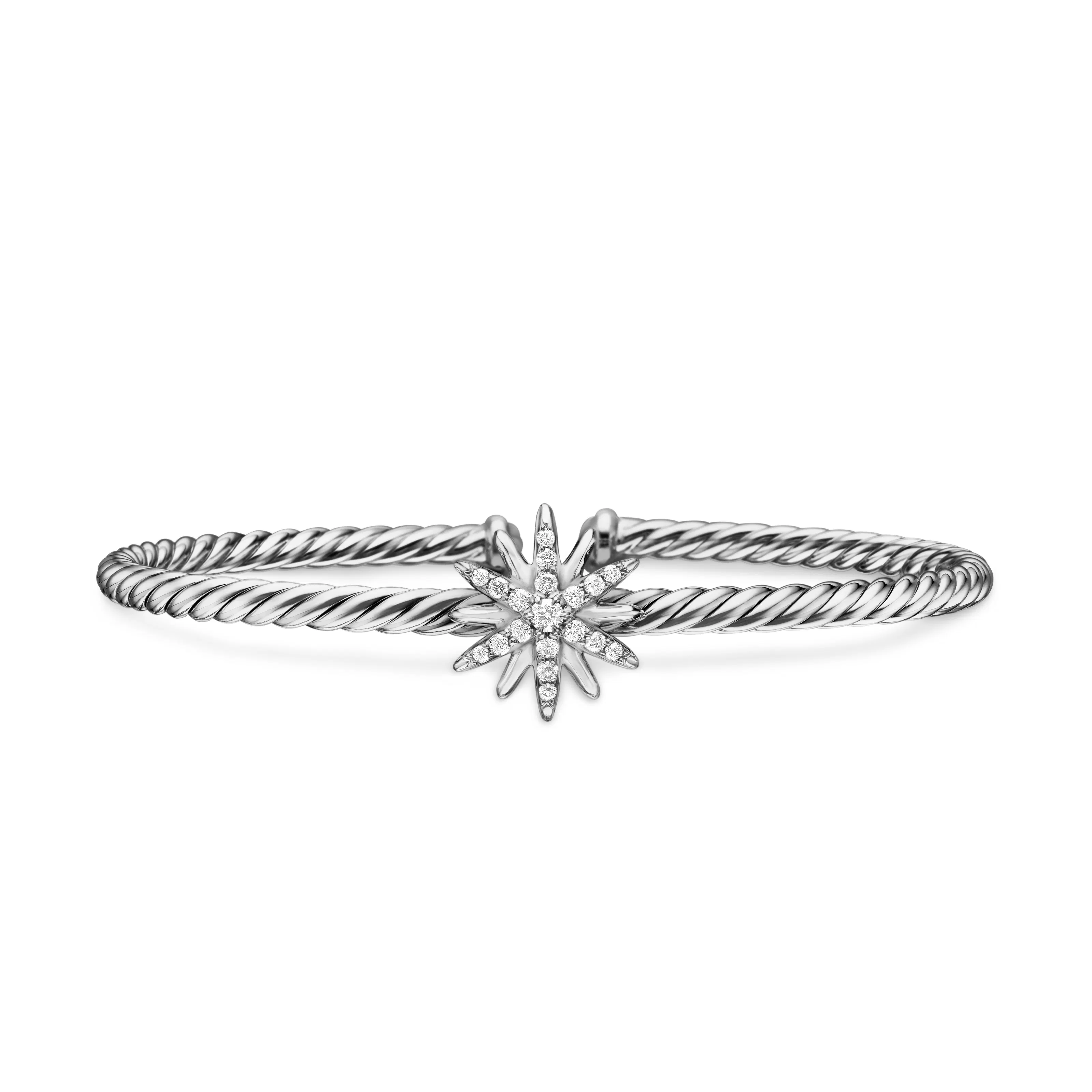 Vertical Starburst Center Station Bracelet in Sterling Silver with Diamonds, 3mm