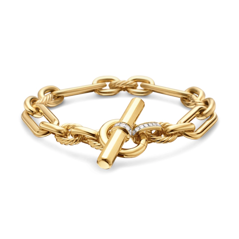 Vertical Lexington Chain Bracelet in 18K Yellow Gold with Diamonds, 9.8mm