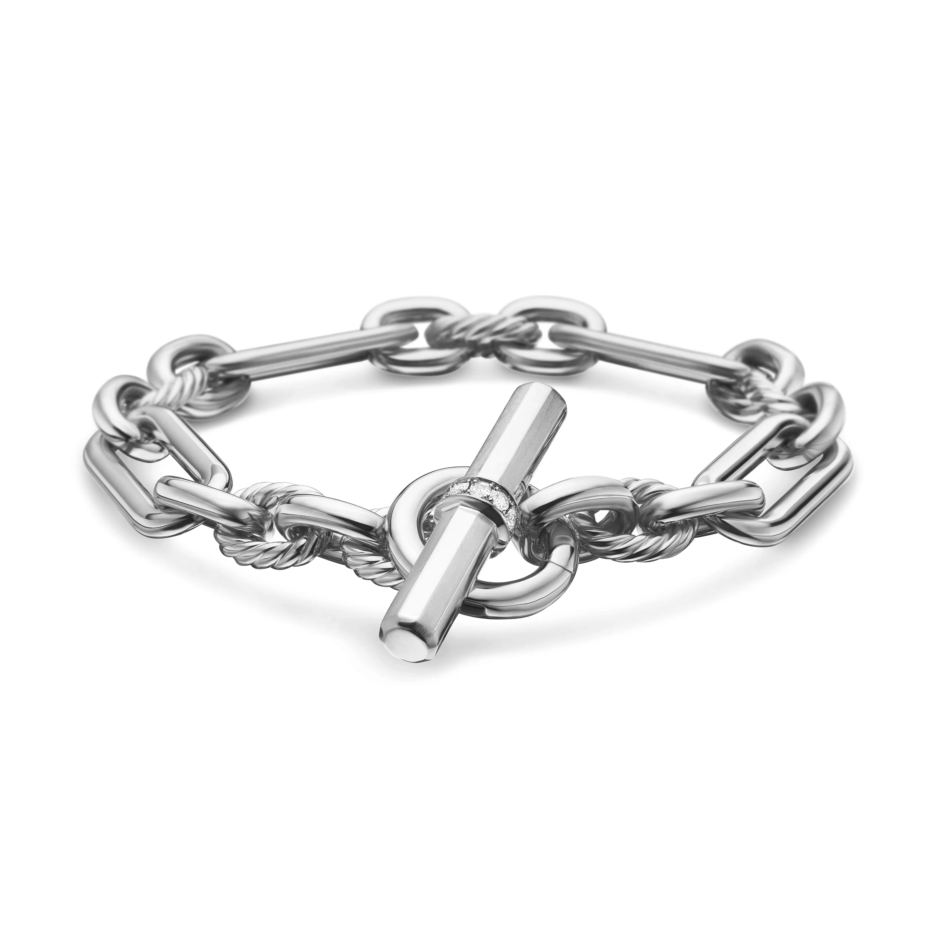 Vertical Lexington Chain Bracelet in Sterling Silver with Diamonds, 9.8mm