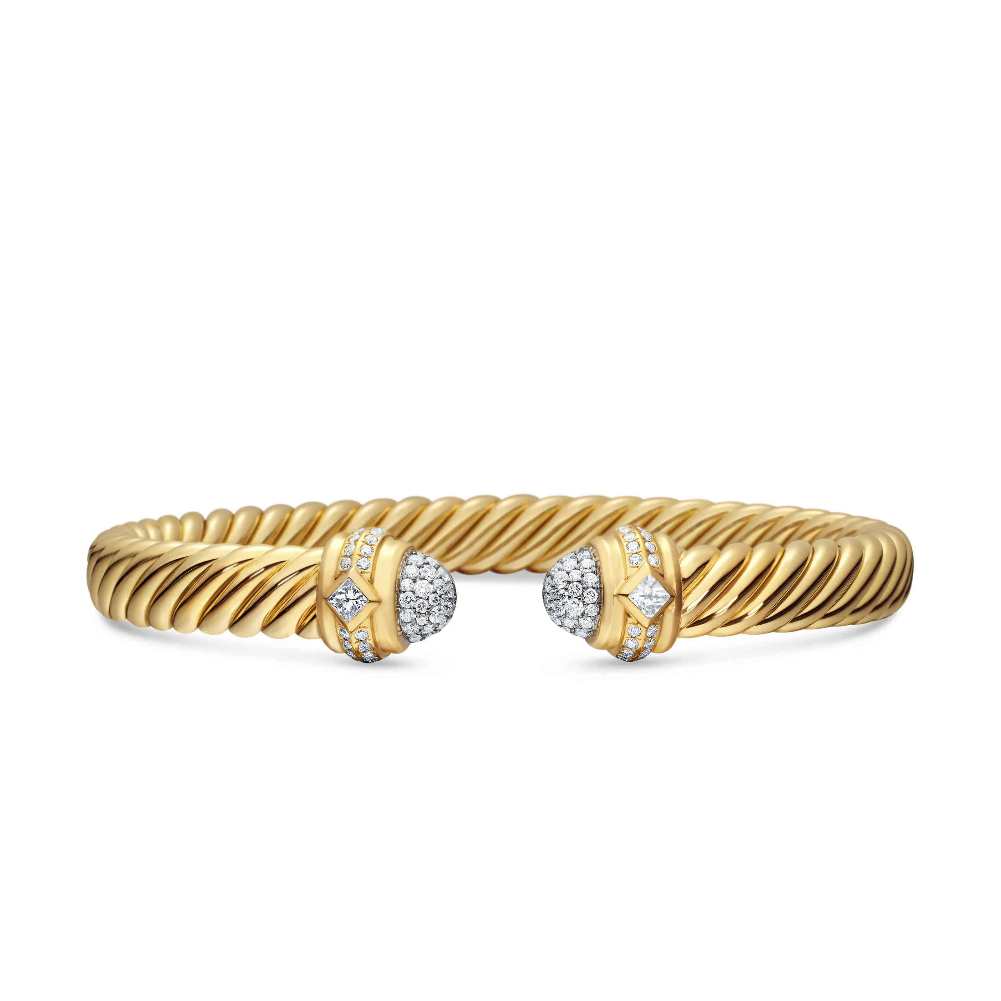 Vertical Renaissance Oval Cablespira Bracelet in 18K Yellow Gold with Diamonds, 7mm