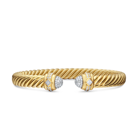 Vertical Renaissance Oval Cablespira Bracelet in 18K Yellow Gold with Diamonds, 7mm