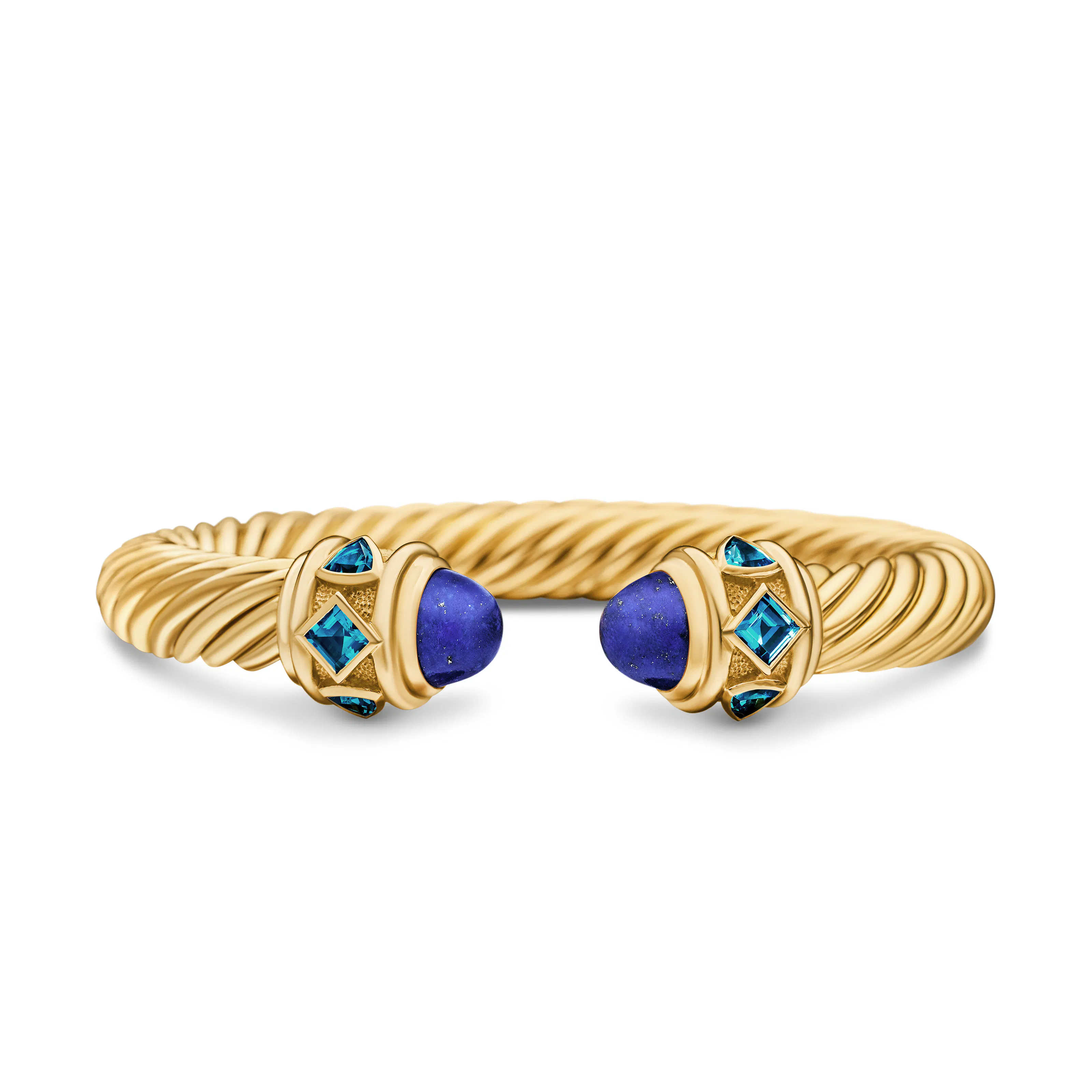 Vertical Renaissance Cablespira Bracelet in 18K Yellow Gold with Lapis and Hampton Blue Topaz, 9mm