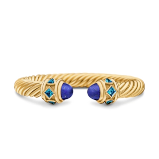 Vertical Renaissance Cablespira Bracelet in 18K Yellow Gold with Lapis and Hampton Blue Topaz, 9mm