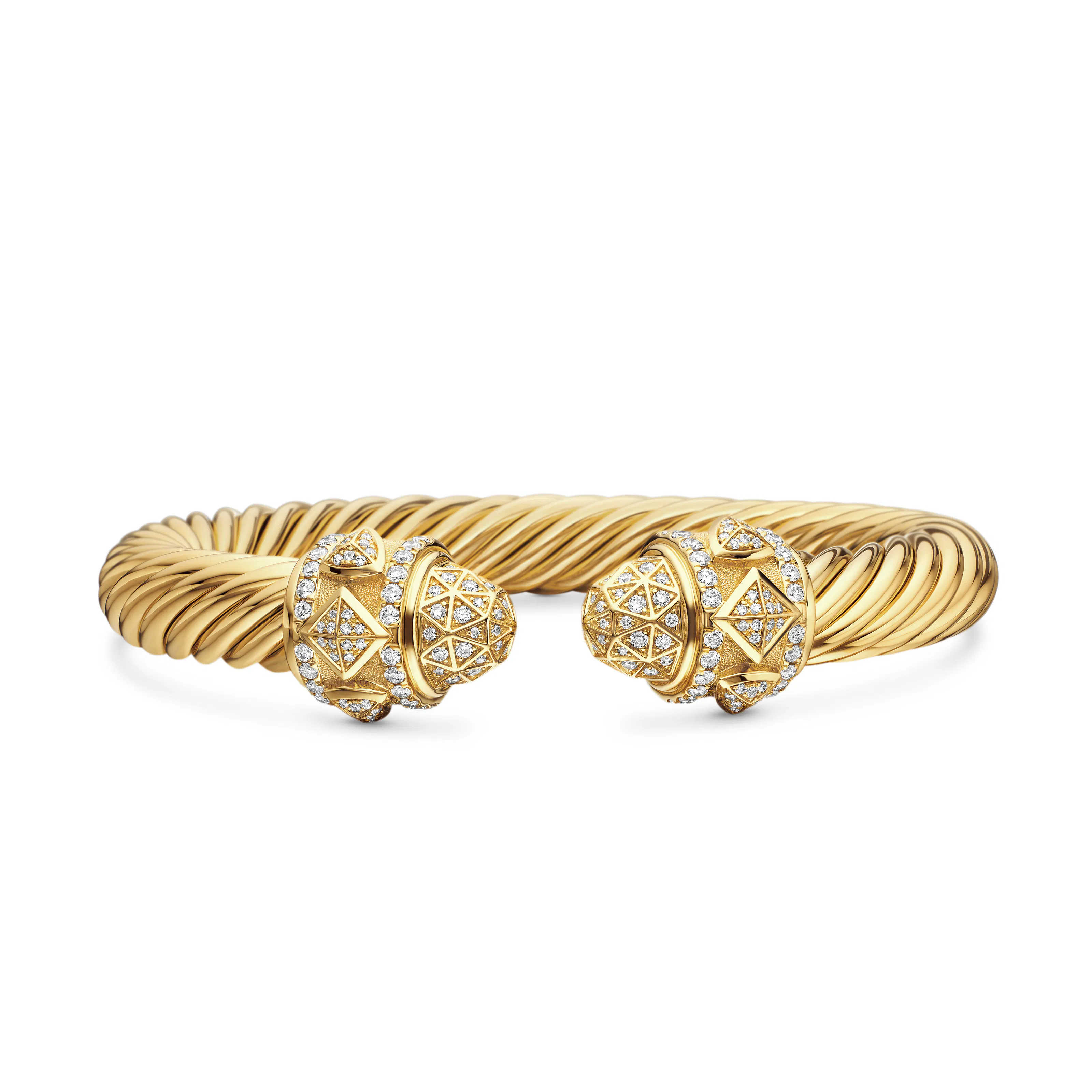Vertical Renaissance Cablespira Bracelet in 18K Yellow Gold with Diamonds, 9mm