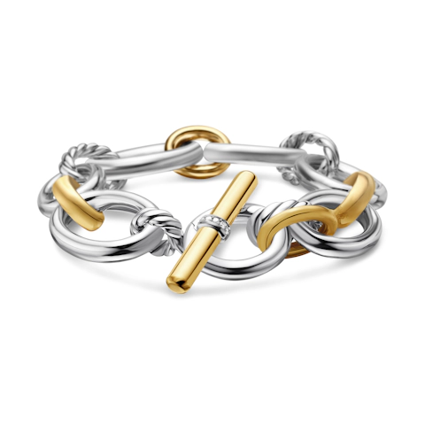 Vertical DY Mercer Chain Bracelet in Sterling Silver with 18K Yellow Gold and Diamonds, 25mm