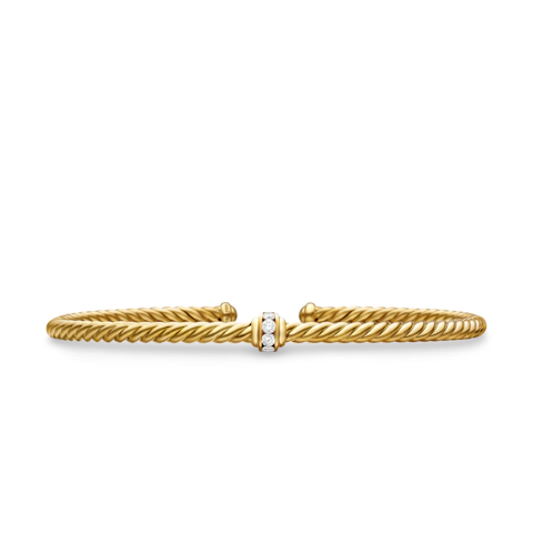 Vertical Classic Cablespira Station Bracelet in 18K Yellow Gold with Diamonds, 3mm