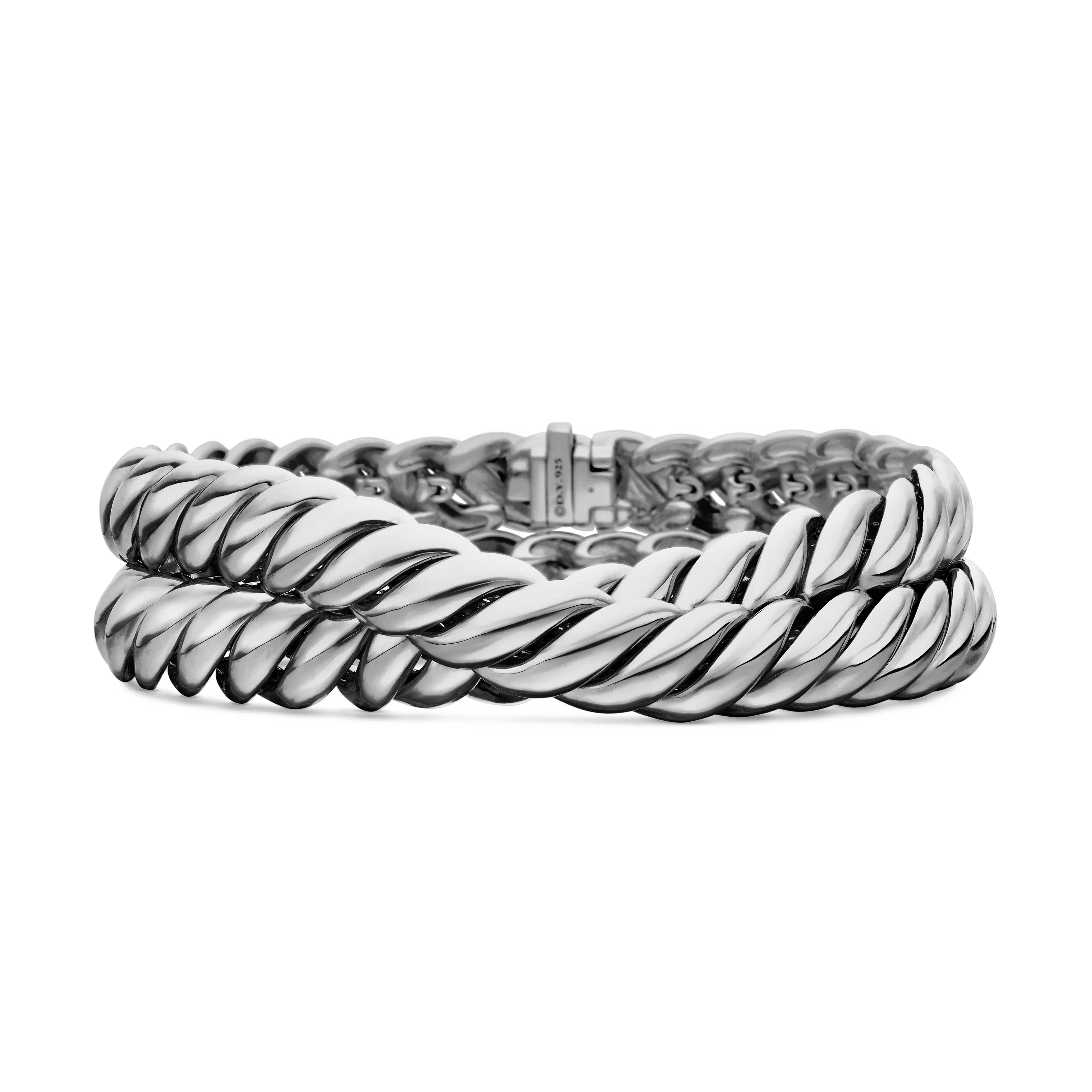 Vertical Sculpted Cable Double Wrap Bracelet in Sterling Silver, 8.5mm