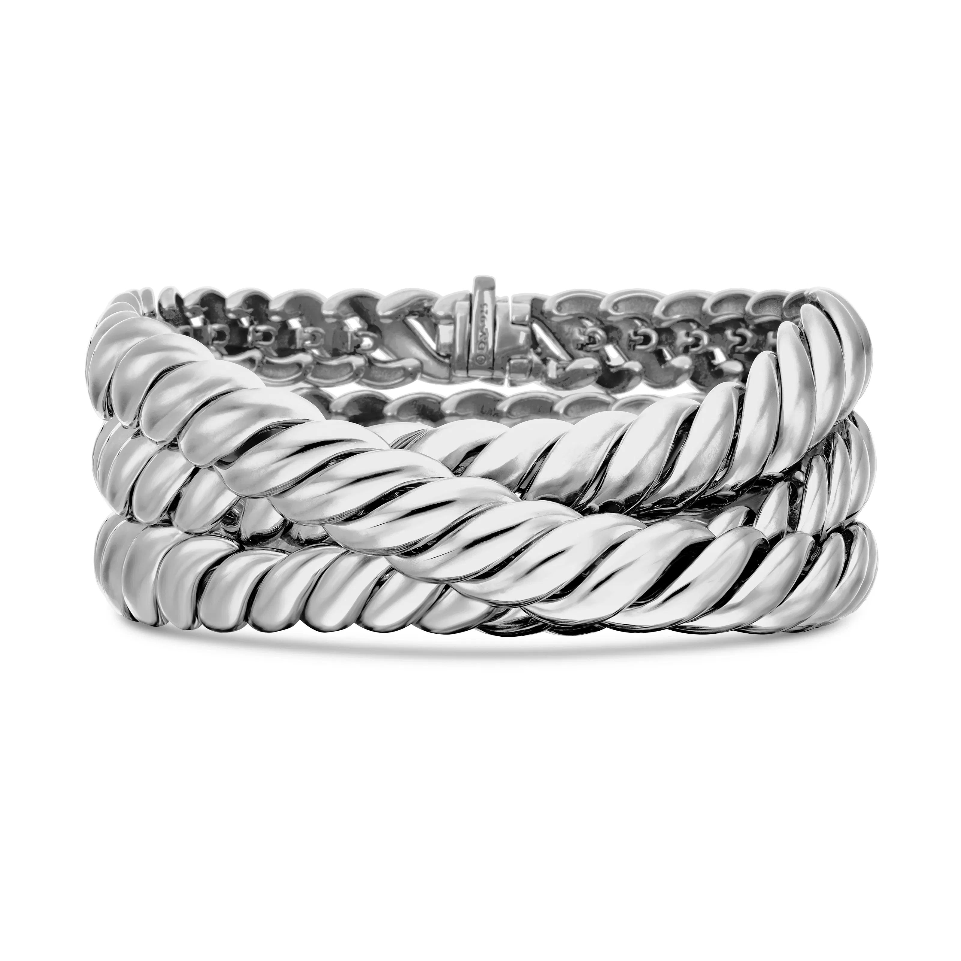 Vertical Sculpted Cable Triple Wrap Bracelet in Sterling Silver, 8.5mm