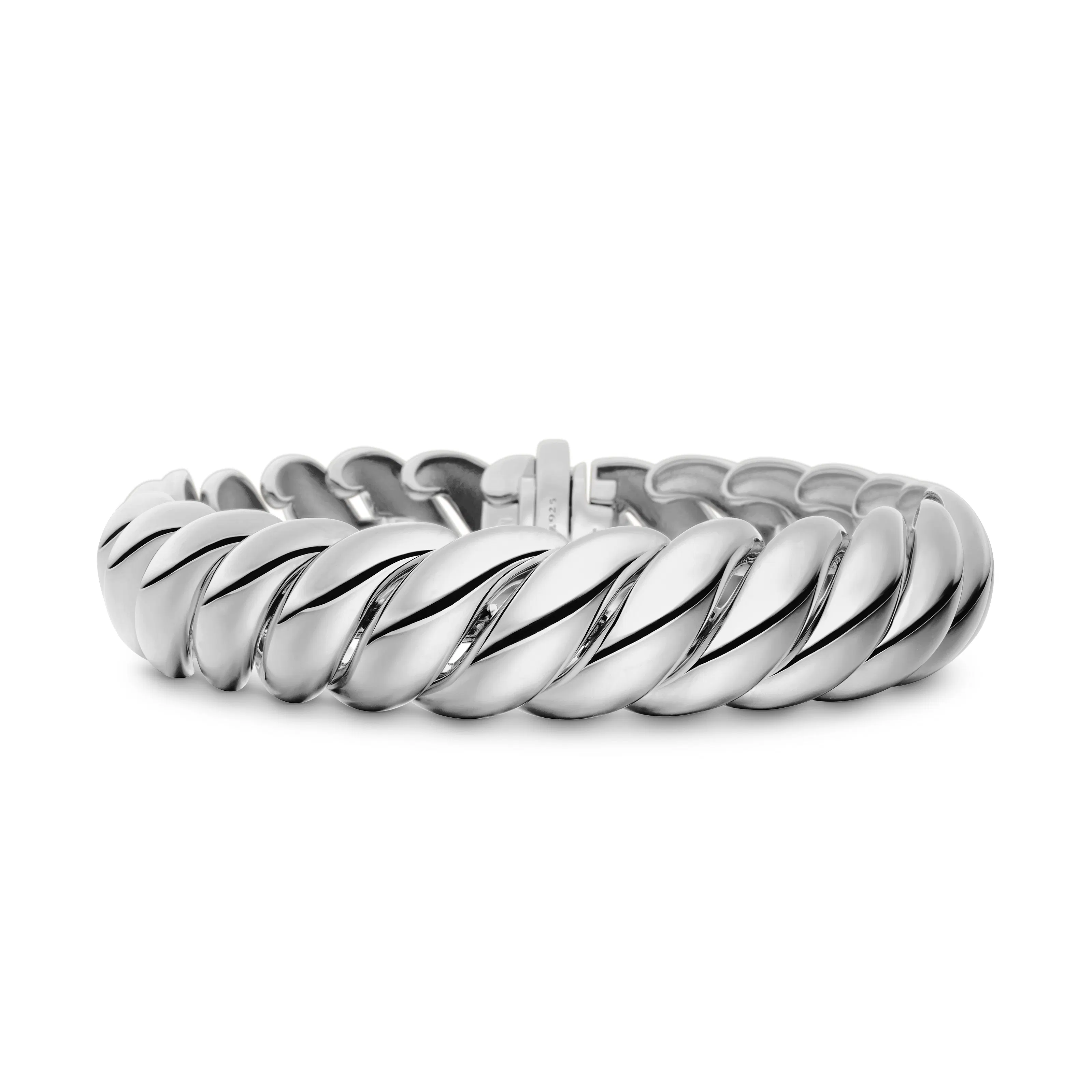 Vertical Sculpted Cable Bracelet in Sterling Silver, 14mm