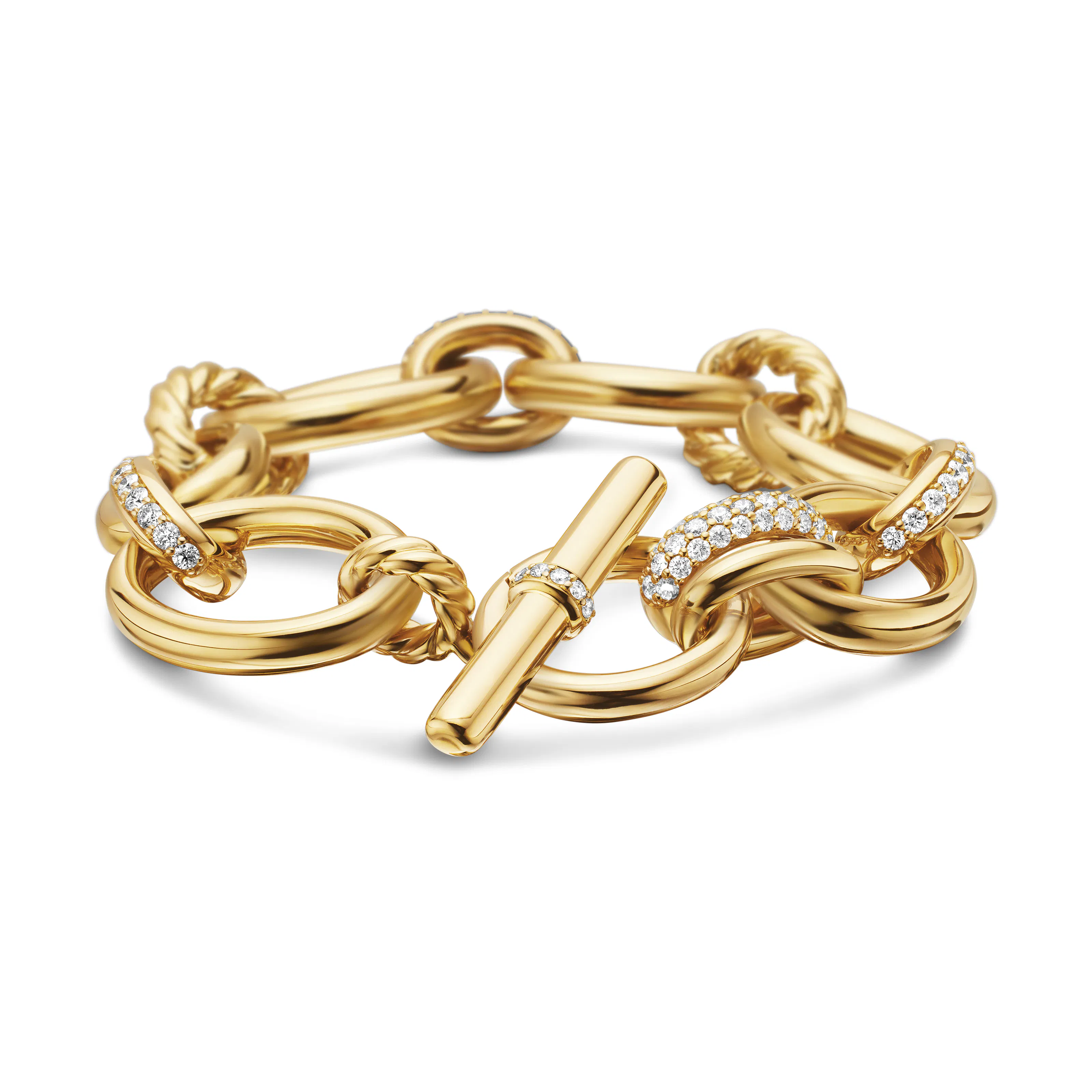 Vertical DY Mercer Chain Bracelet in 18K Yellow Gold with Diamonds, 25mm