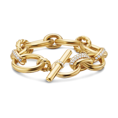 Vertical DY Mercer Chain Bracelet in 18K Yellow Gold with Diamonds, 25mm