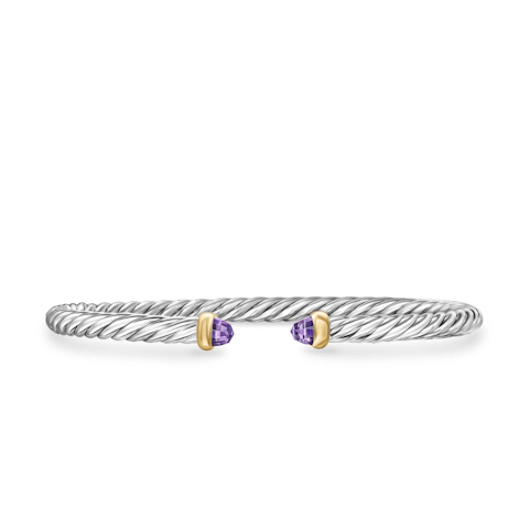 Vertical Cable Flex Bracelet in Sterling Silver with 14K Yellow Gold and Amethyst, 4mm