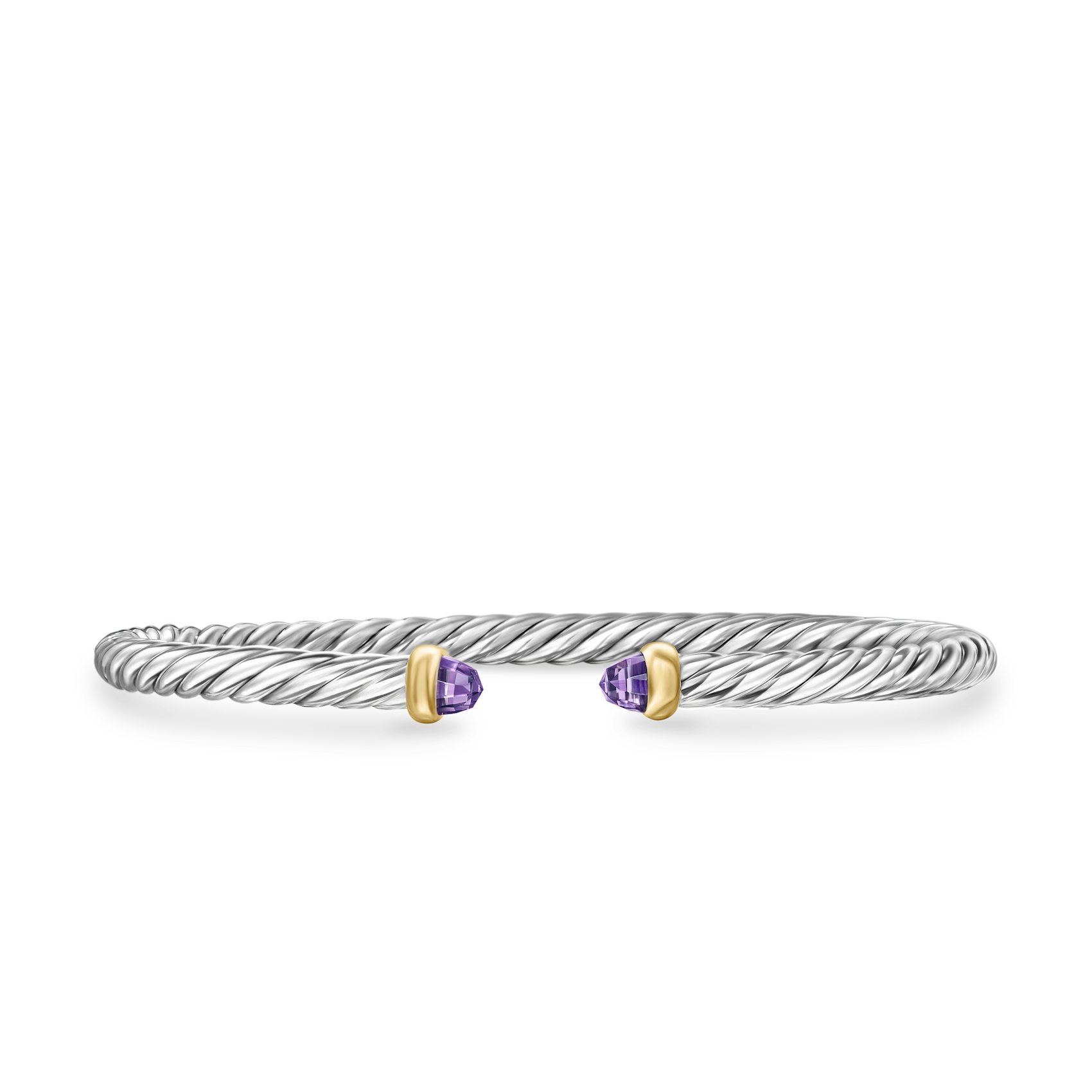 Vertical Cable Flex Bracelet in Sterling Silver with 14K Yellow Gold and Amethyst, 4mm