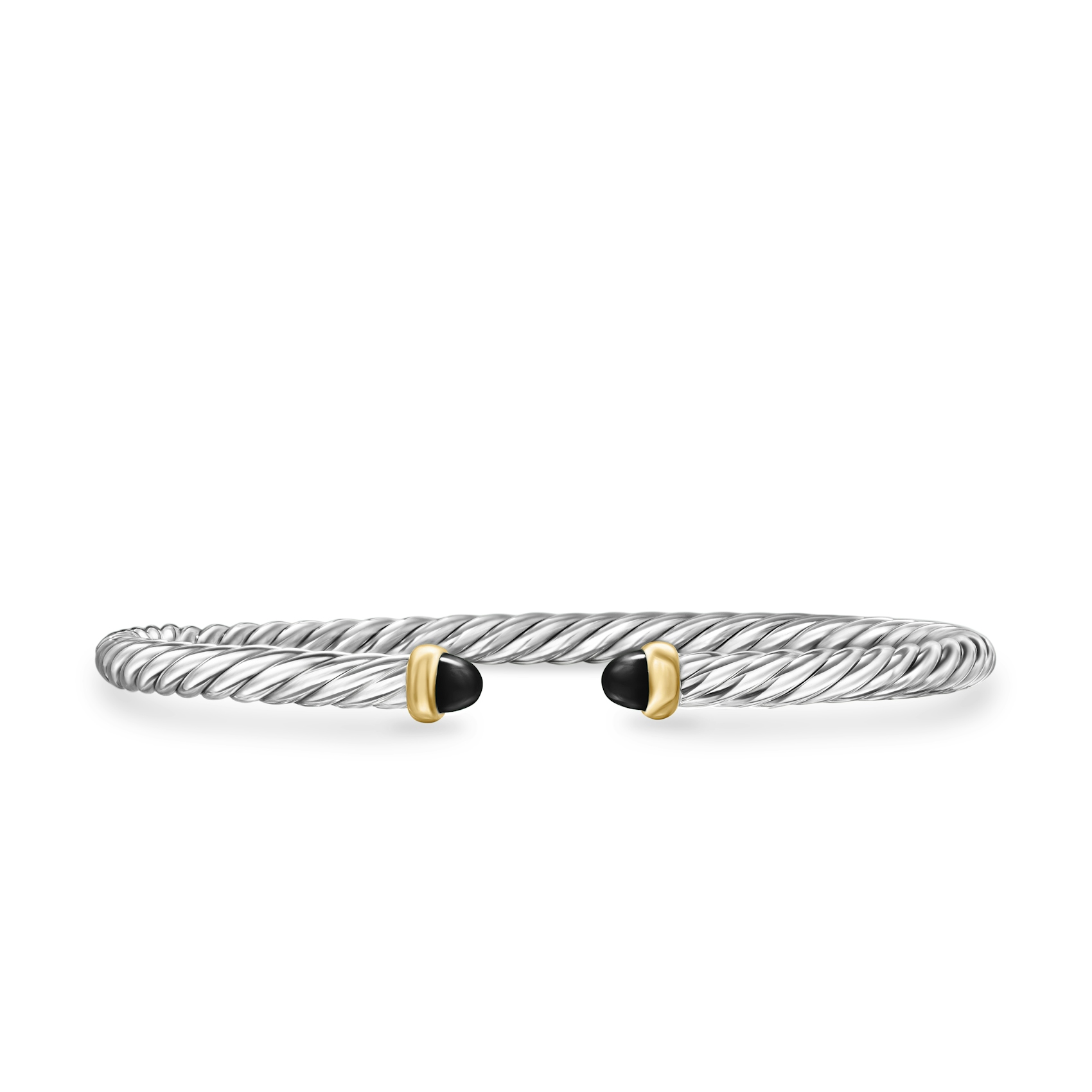 Vertical Cable Flex Bracelet in Sterling Silver with 14K Yellow Gold and Black Onyx, 4mm
