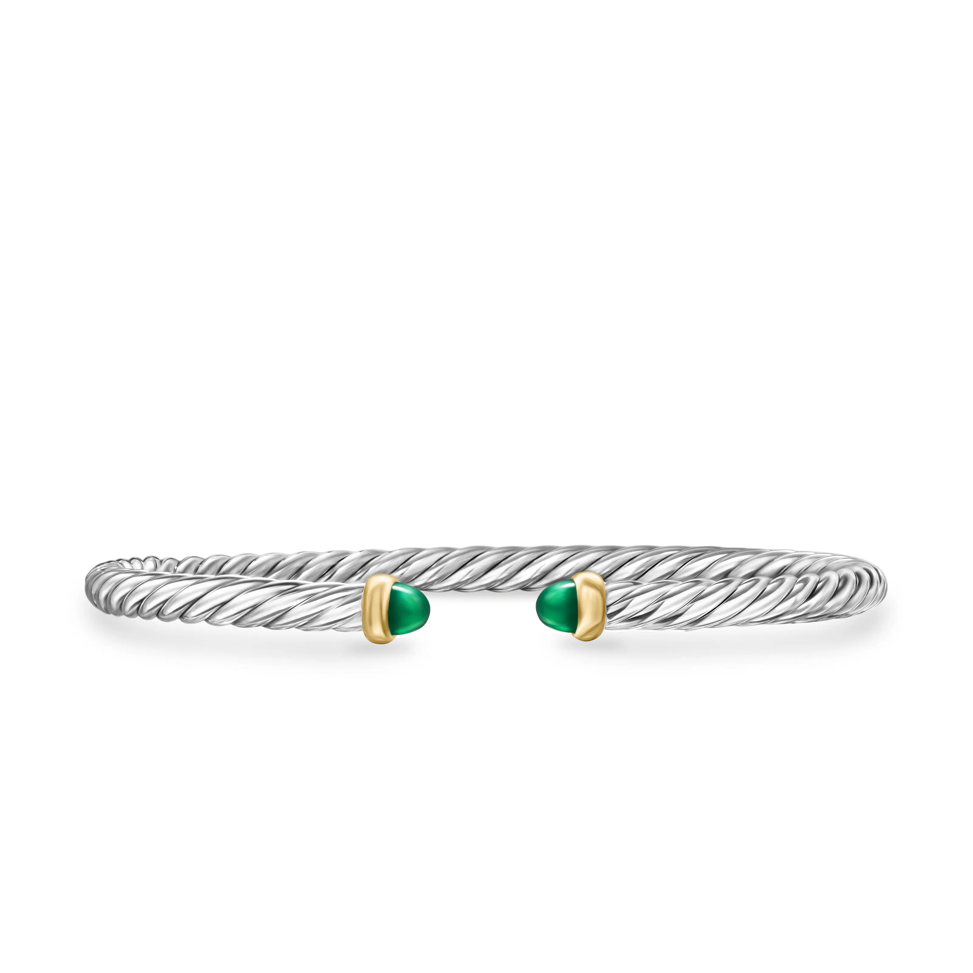 Vertical Cable Flex Bracelet in Sterling Silver with 14K Yellow Gold and Green Onyx, 4mm