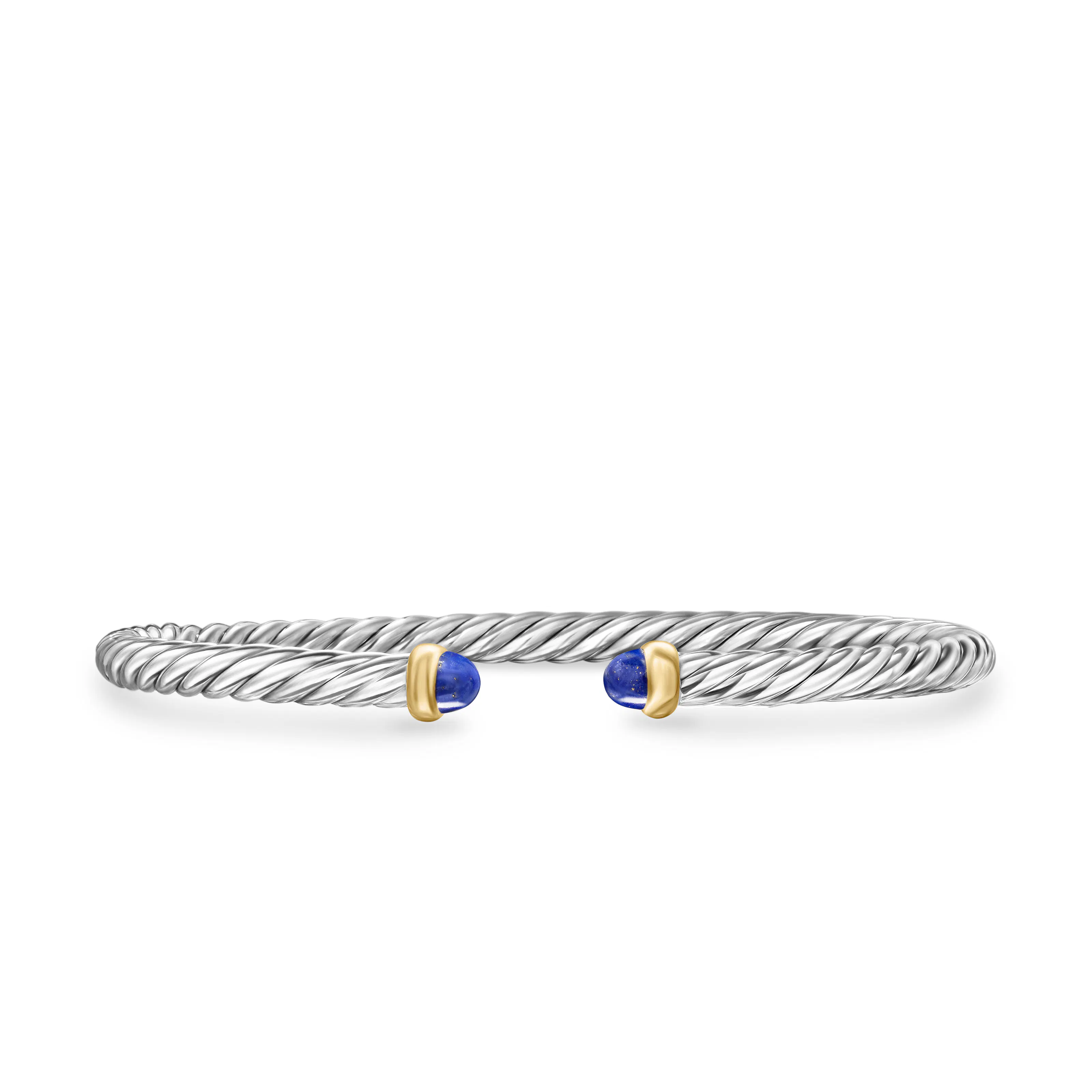 Vertical Cable Flex Bracelet in Sterling Silver with 14K Yellow Gold and Lapis Lazuli, 4mm