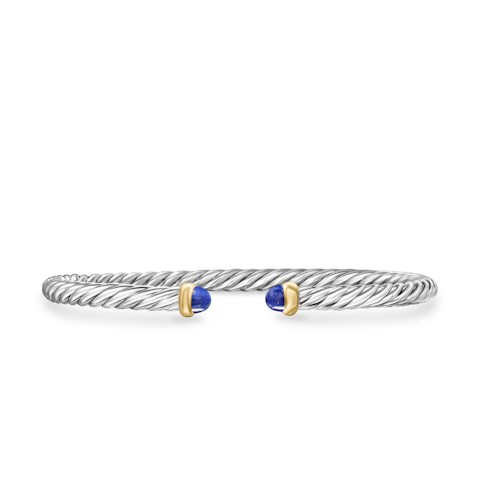 Vertical Cable Flex Bracelet in Sterling Silver with 14K Yellow Gold and Lapis Lazuli, 4mm