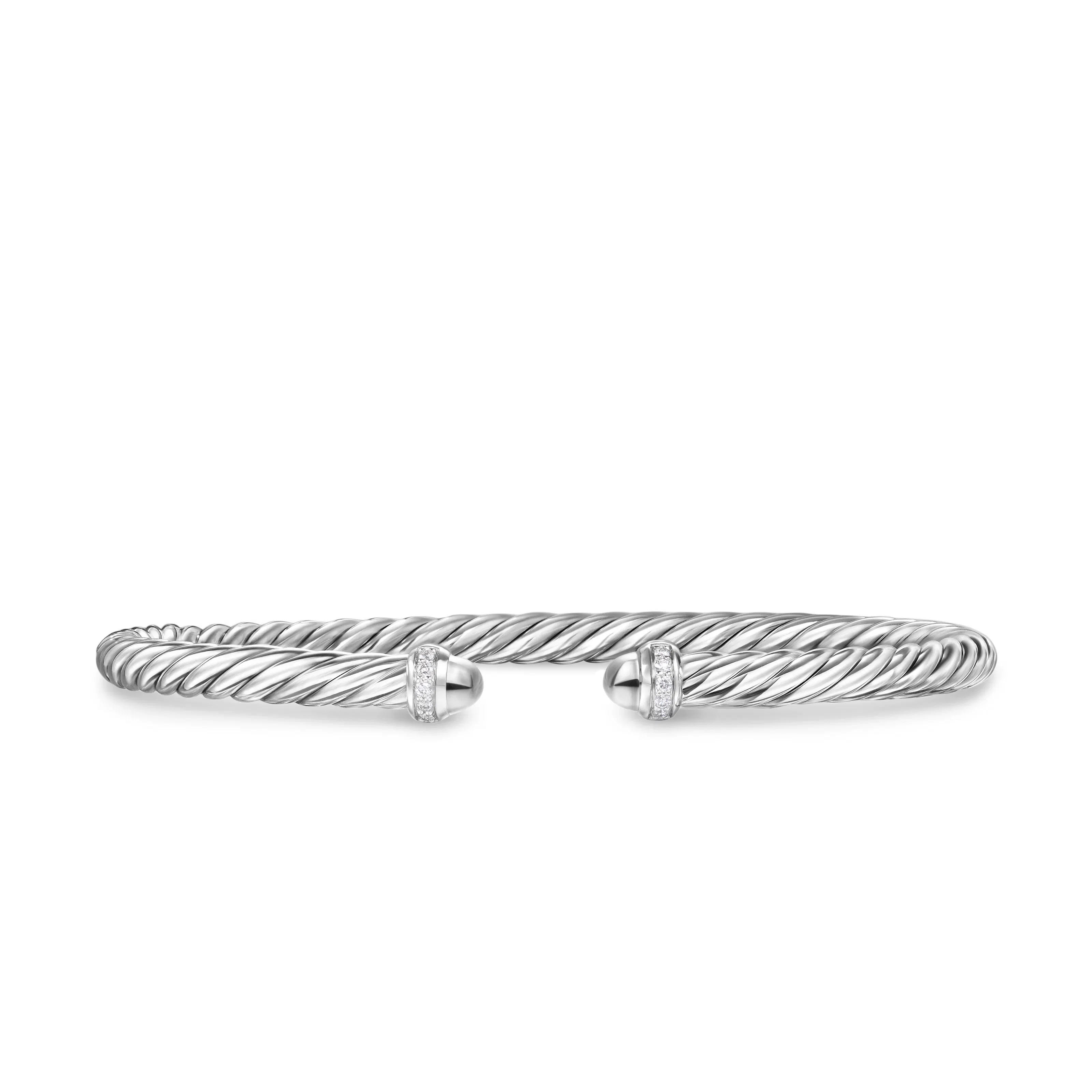Vertical Cablespira Flex Bracelet in Sterling Silver with Diamonds, 4mm