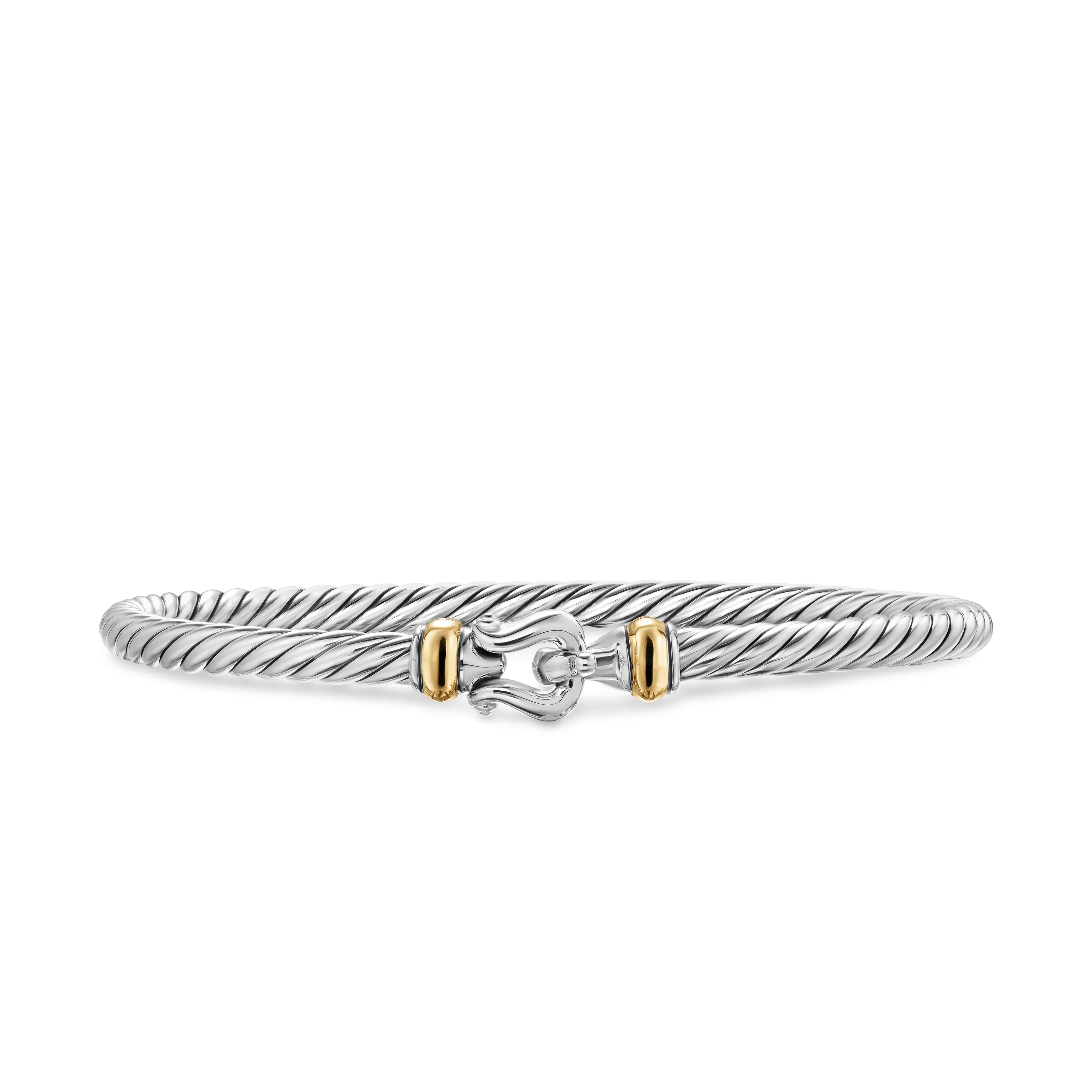 Vertical Cable Flex Buckle Bracelet in Sterling Silver with 14K Yellow Gold, 4mm