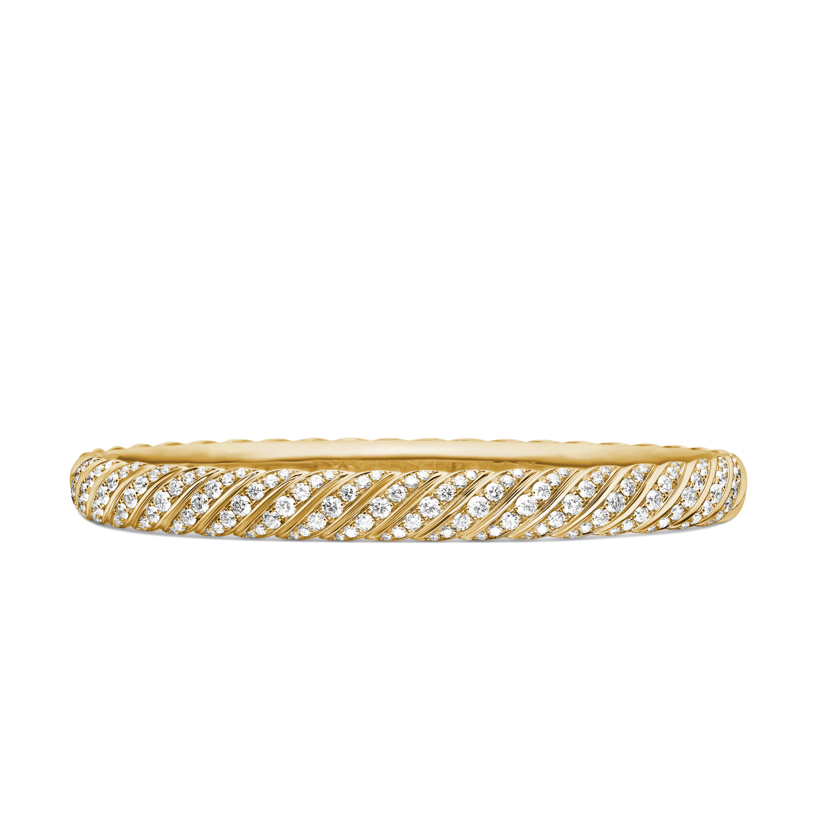 Vertical Sculpted Cable Bangle Bracelet in 18K Yellow Gold with Diamonds, 6.2mm