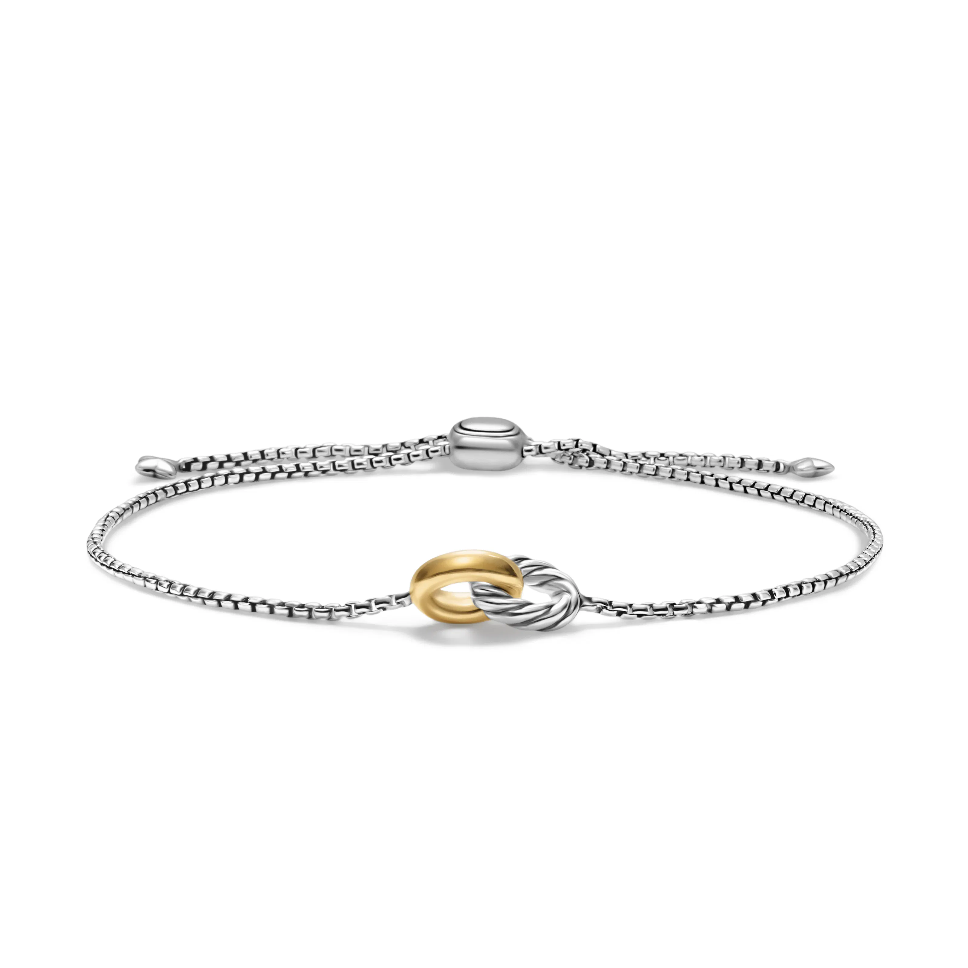 Vertical Petite Cable Linked Bracelet in Sterling Silver with 14K Yellow Gold, 15mm