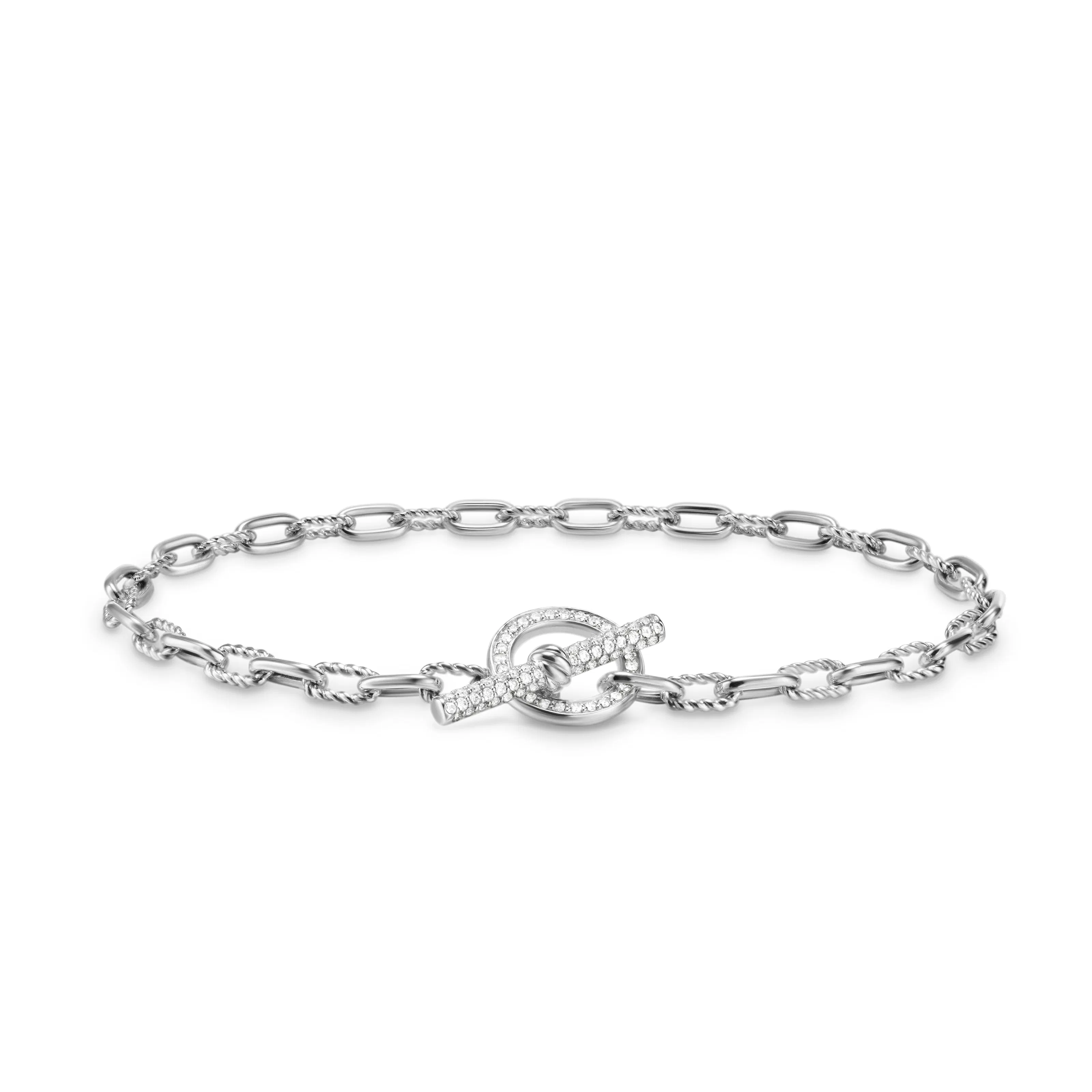 Vertical DY Madison® Pavé Toggle Chain Bracelet Sterling Silver with Diamonds, 3mm