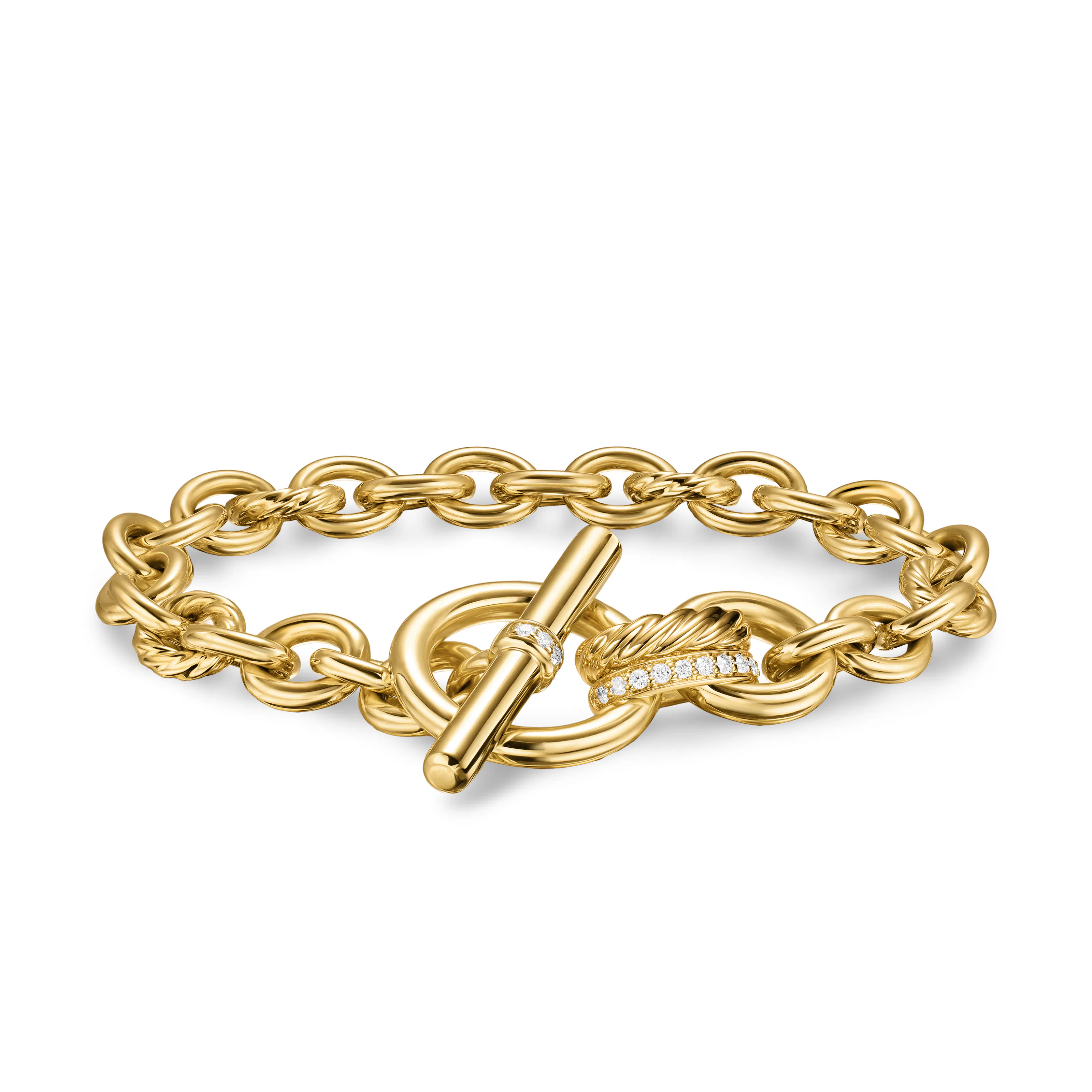 Vertical DY Mercer Toggle Chain Bracelet in 18K Yellow Gold with Diamonds, 8mm