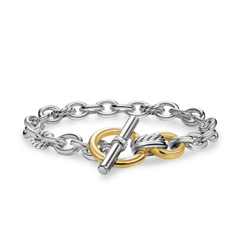 Vertical DY Mercer Toggle Chain Bracelet in Sterling Silver with 18K Yellow Gold and Diamonds, 8mm